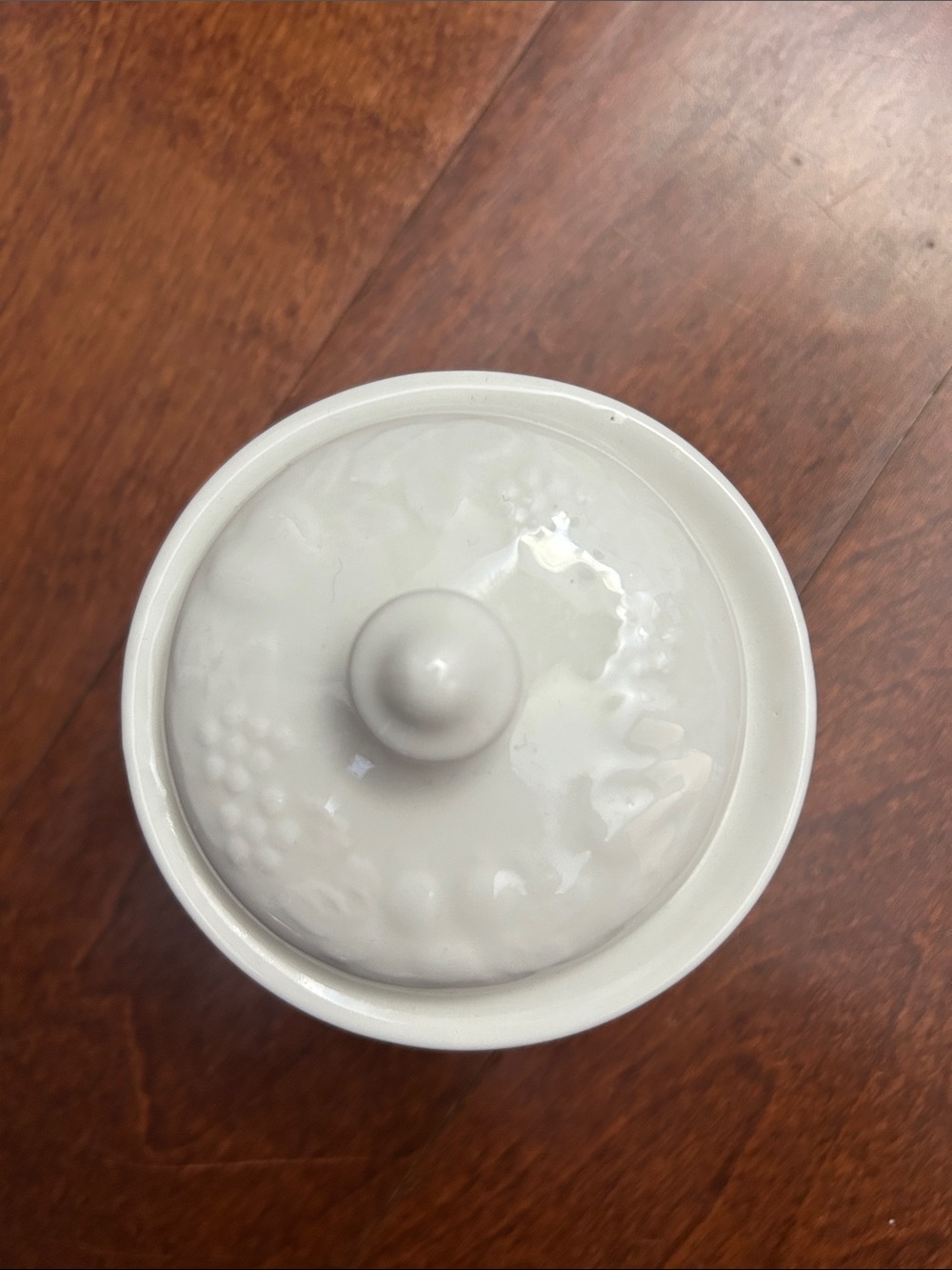 Gibson White Ceramic Lidded Jar with Subtle Embossed Fruit Detail - Picture 3 of 12